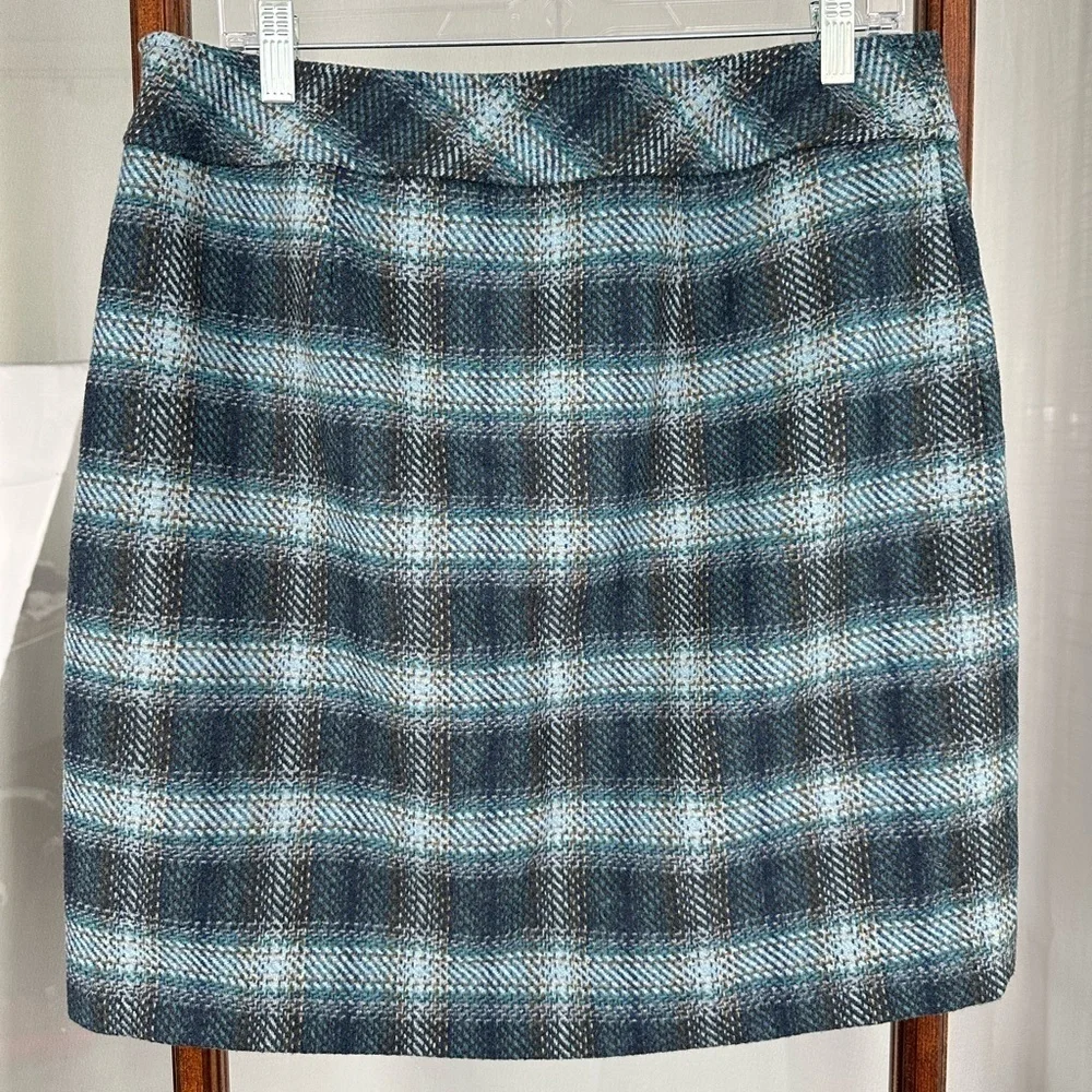 Talbots Womens Wool Blend Straight Skirt 10 Petite Blue Plaid Pencil‎ Lined Prep